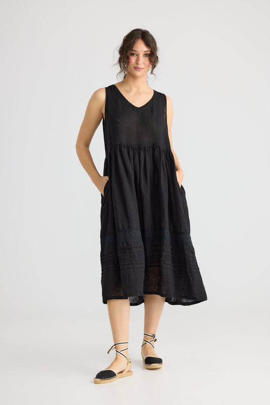 Cassandra Linen and Lace dress. Licorice
