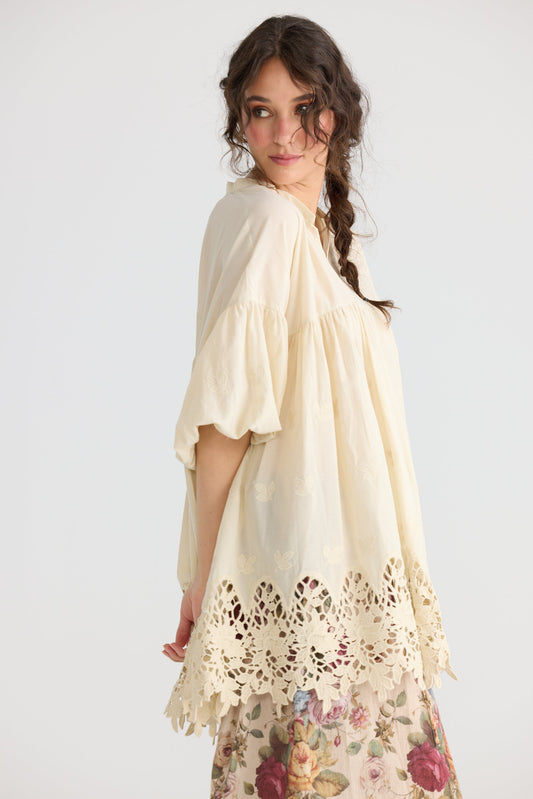 French lace smock. Stone