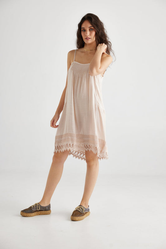 Amelie Lace edged cotton slip. Blush
