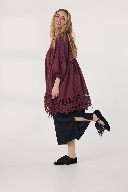 French lace smock. Wine