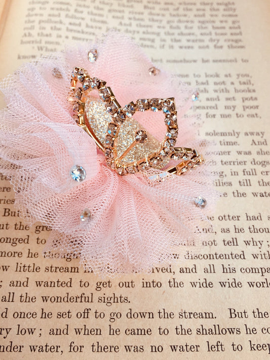 tulle diamante Princess crown clip / baby band pink.