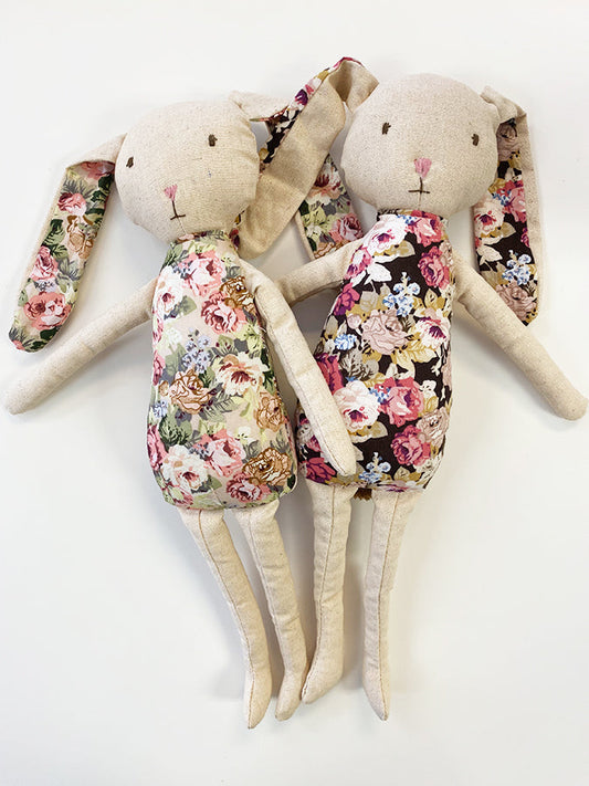 Petal Bunny Toy. Large floral in chocolate & Burgundy roses