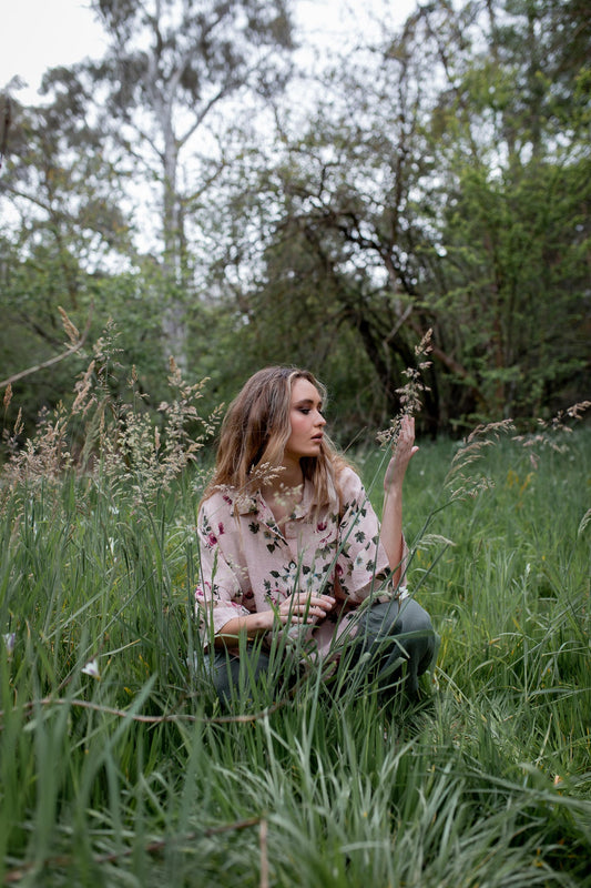 Teddie Floral linen shirt. Dusty Rose