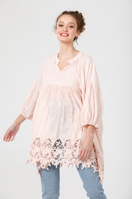 French lace smock. Blush Pink.