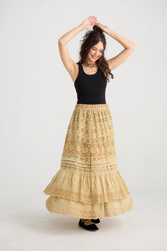 Serendipity Lace Maxi skirt. Caramel.