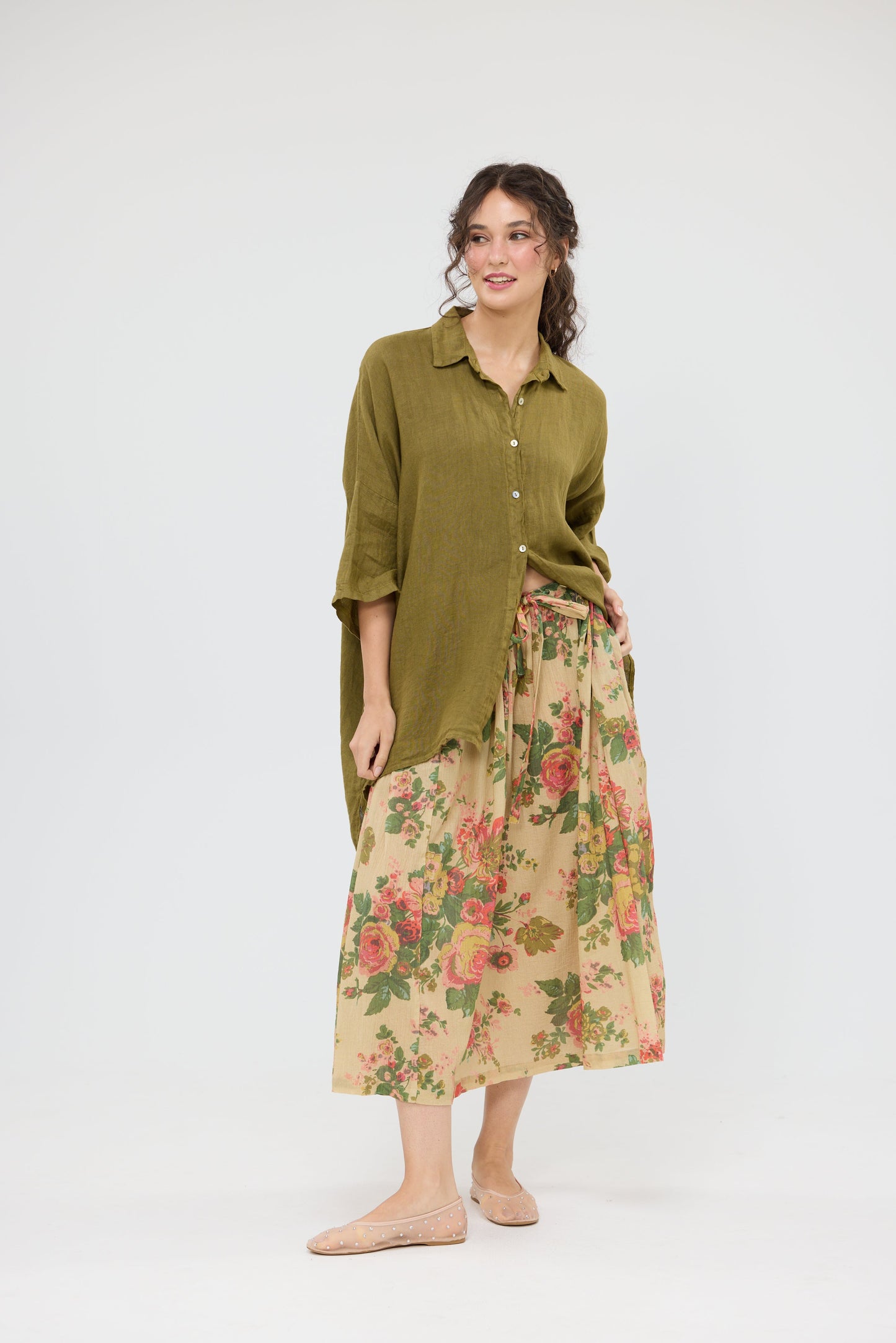 Teddie linen Shirt. Khaki