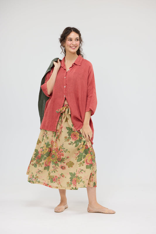 Teddie Linen shirt. Terracotta