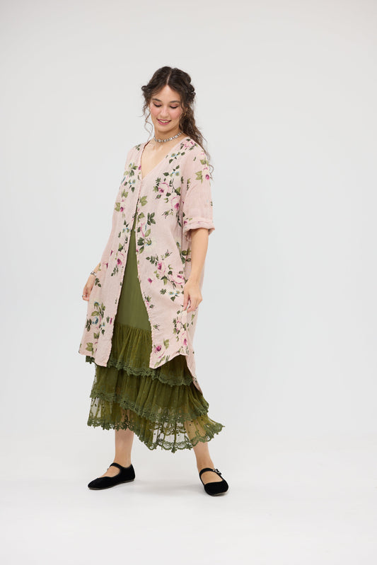 Abigail Linen Coat dress. Antique Rose