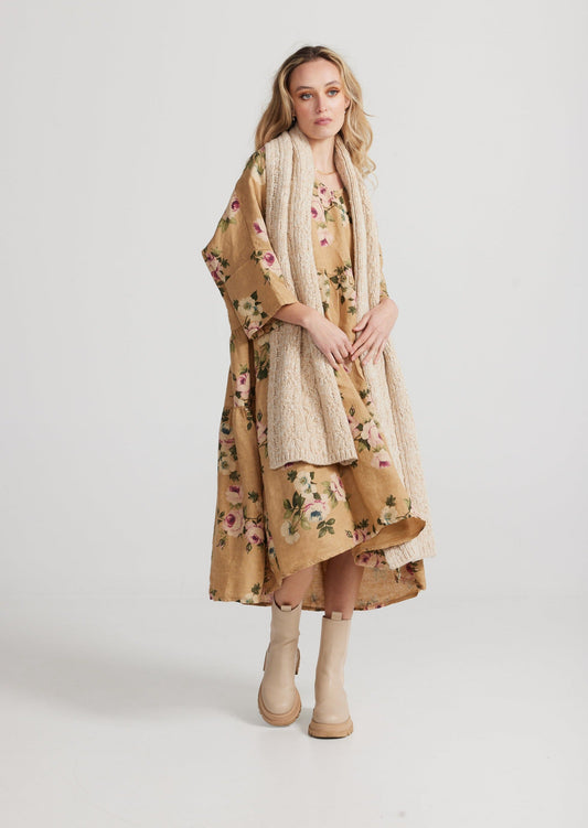 Stella floral linen dress. Caramel
