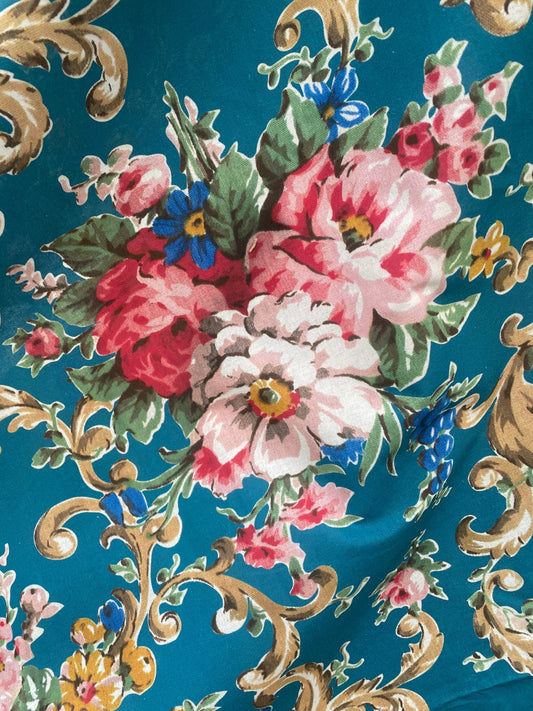 Poetry of Flowers Fabric Collection. Madame Treacle`s Garden. Teal