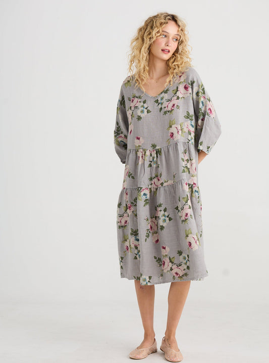 Stella floral linen dress. Ash Grey Rose