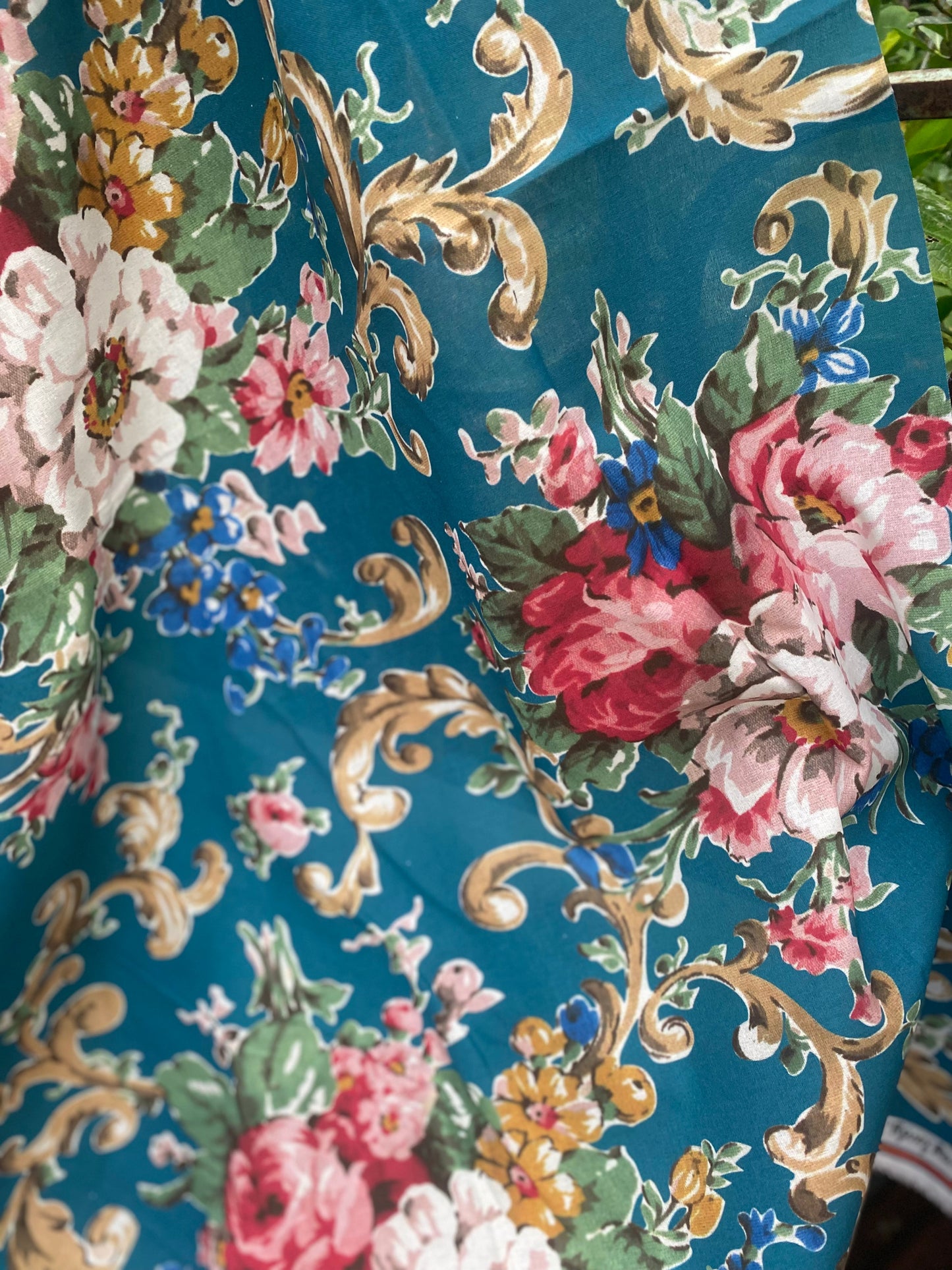 Poetry of Flowers Fabric Collection. Madame Treacle`s Garden. Teal