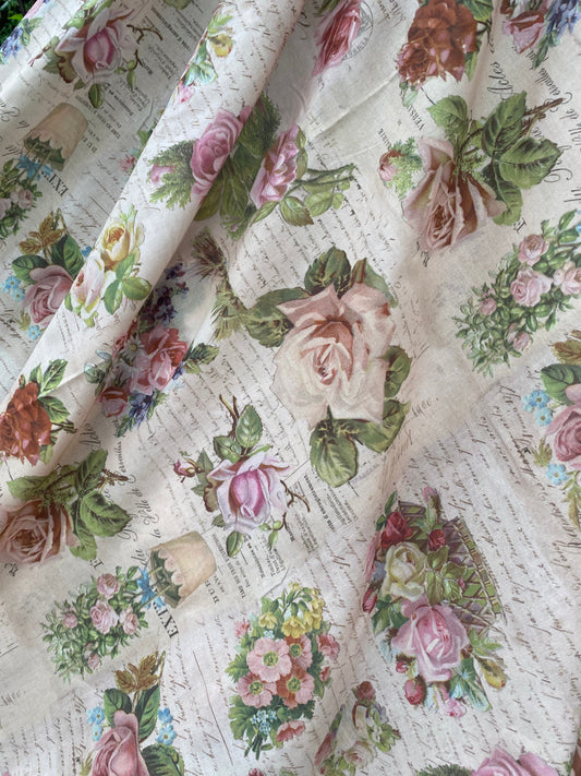 Paper Flowers print. 100 % cotton for quilters and sewers. Vintage floral