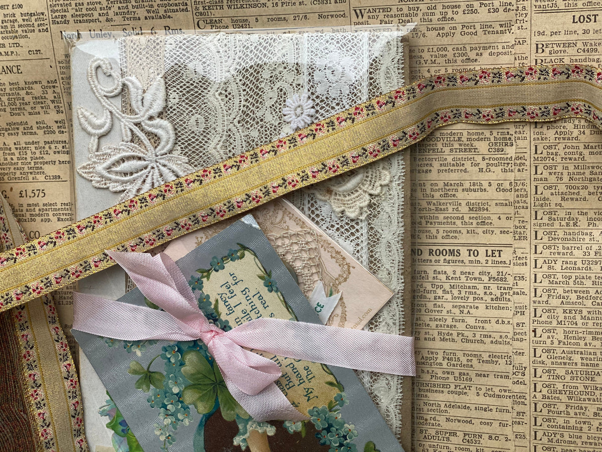 Vintage French ribbon trim. Gold Floral - 10 metre length