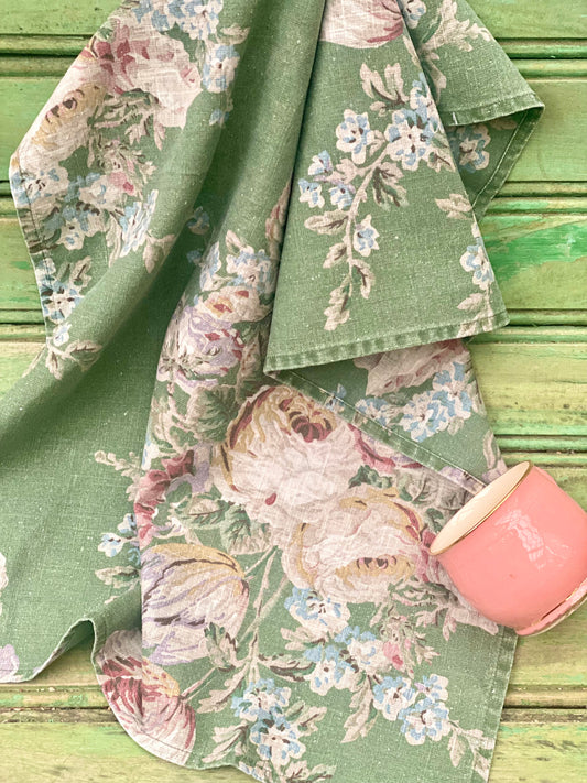 In Bloom Linen Teatowel. Garden Party Green