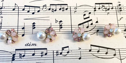Pink crystal flower and pearl (set of 4 buttons) Pink Crystal - Pack of 10