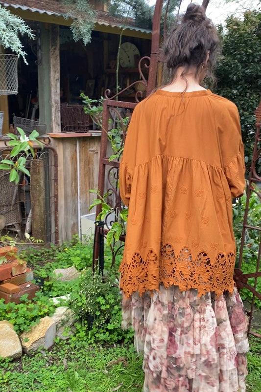 French lace smock. Russet