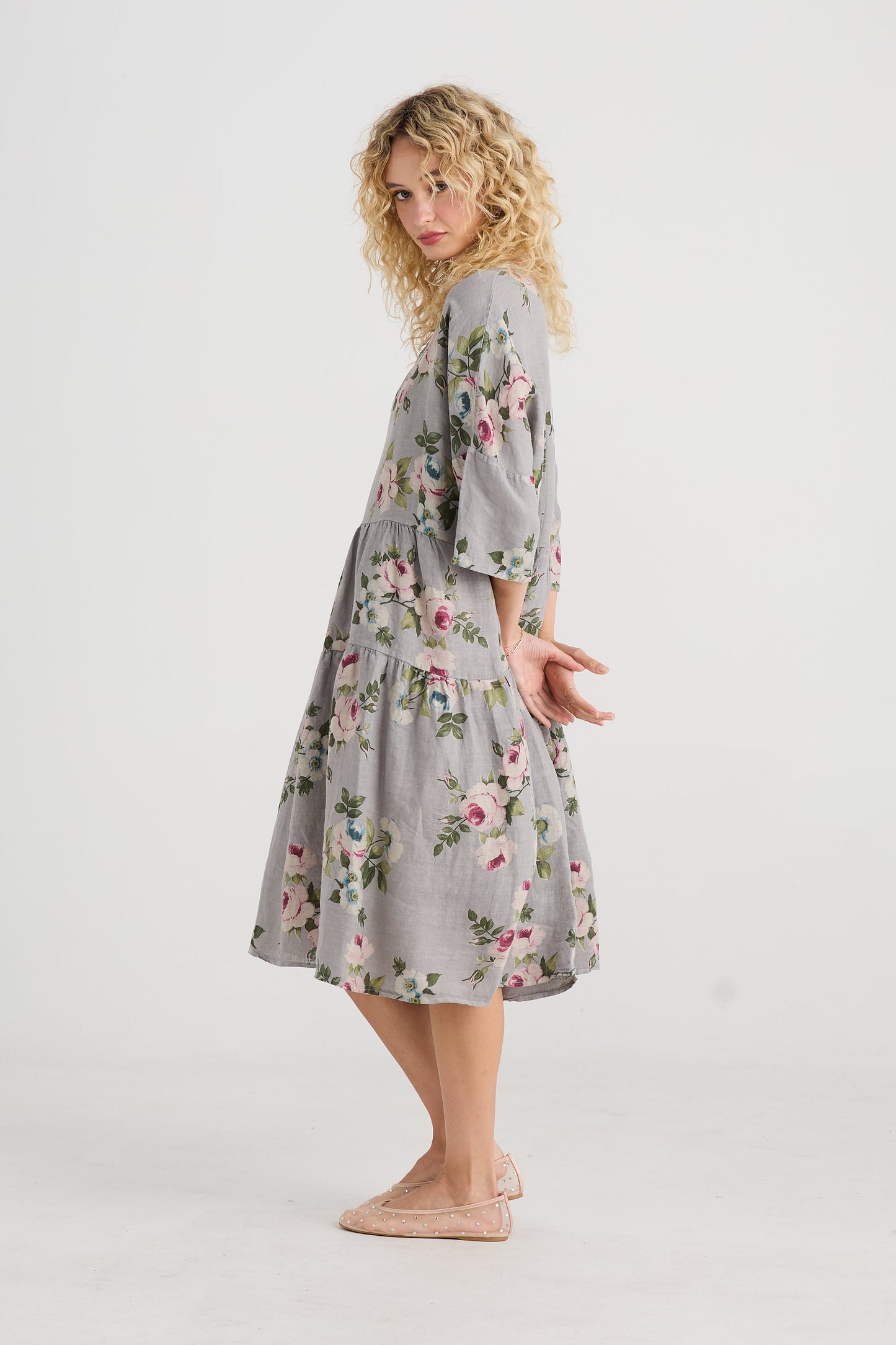 Stella floral linen dress. Ash Grey Rose