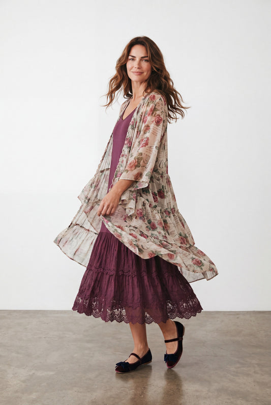 Titania sheer Floral Duster Coat. A Garden In Bloom