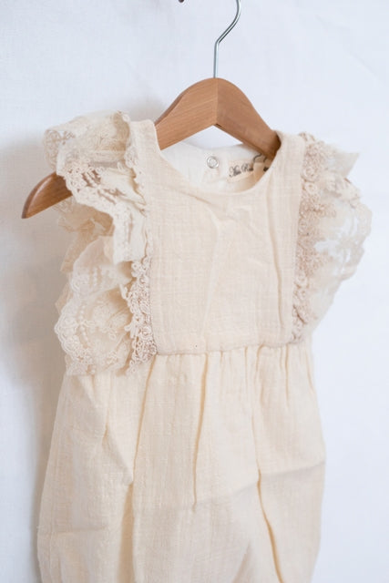 Rosebud Baby Romper. Cream