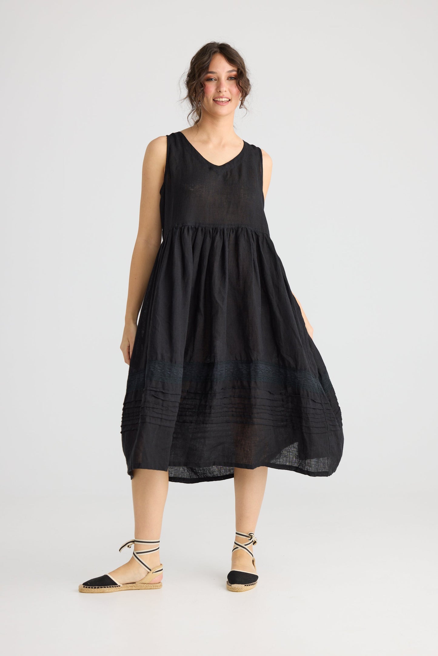 Cassandra Linen and Lace dress. Licorice
