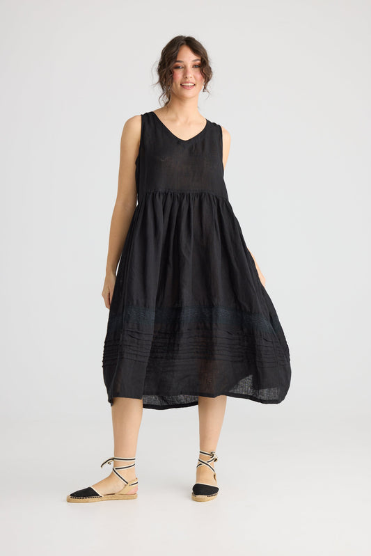 Cassandra Linen and Lace dress. Licorice