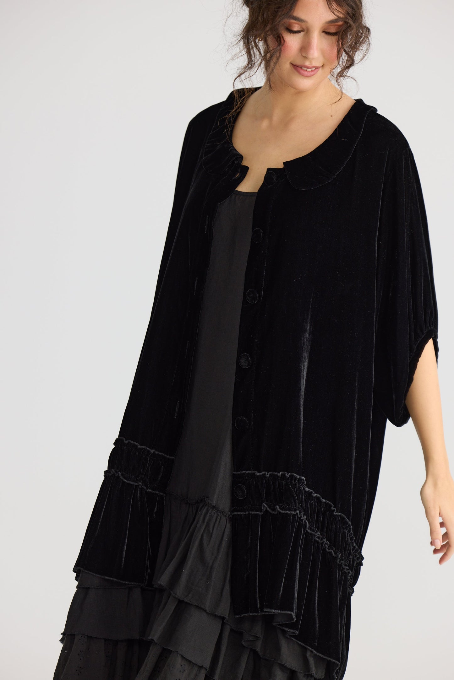 Florentine Velvet Coatdress. Ebony