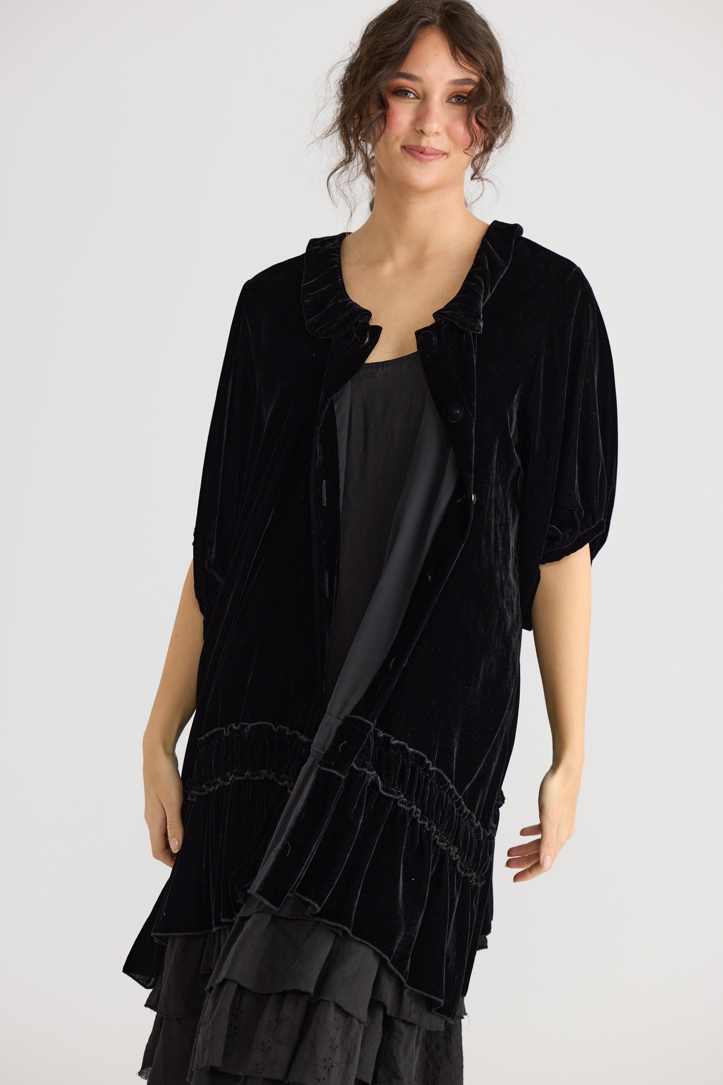 Florentine Velvet Coatdress. Ebony