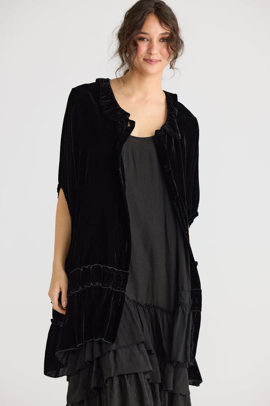 Florentine Velvet Coatdress. Ebony
