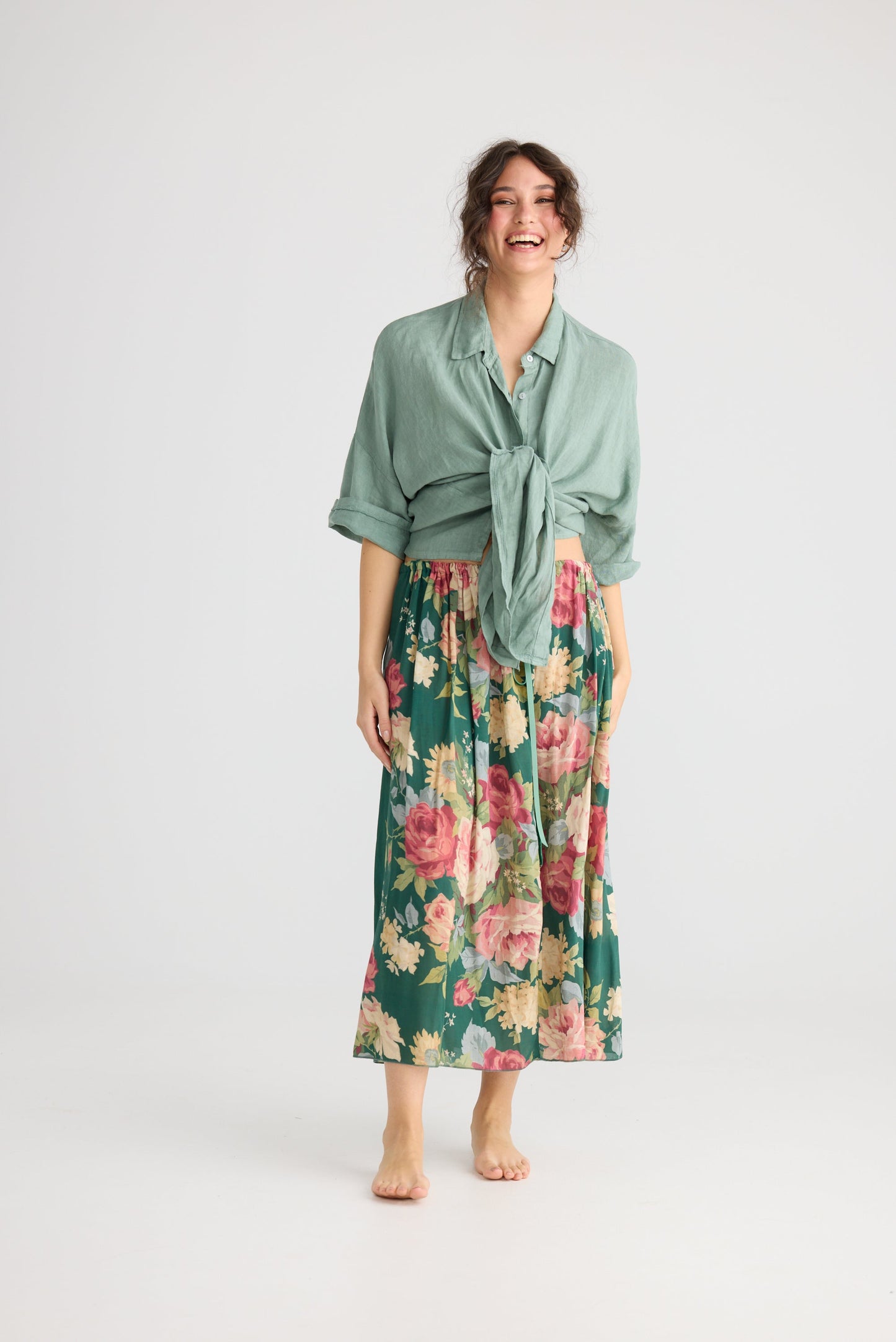 Teddie Linen shirt. Pastel Sage Green