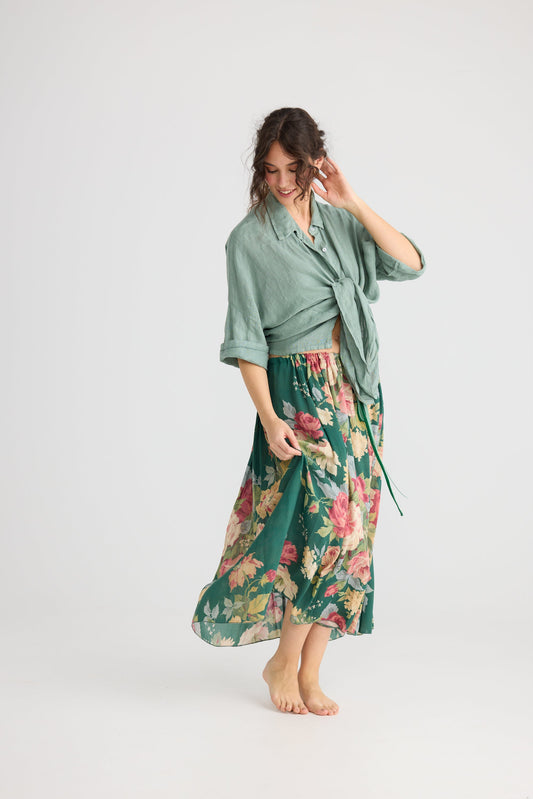 Teddie Linen shirt. Pastel Sage Green