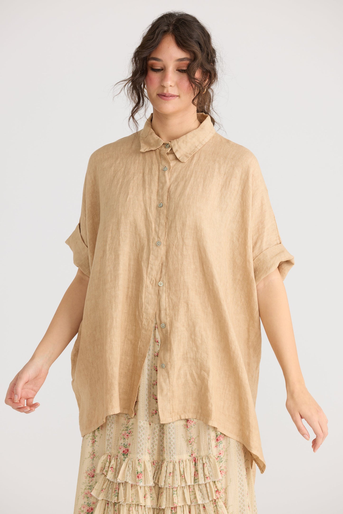 Teddie Linen shirt. Pastel Sage Green