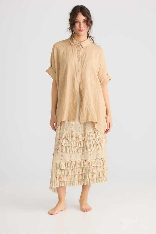 Teddie Linen shirt. Caramel