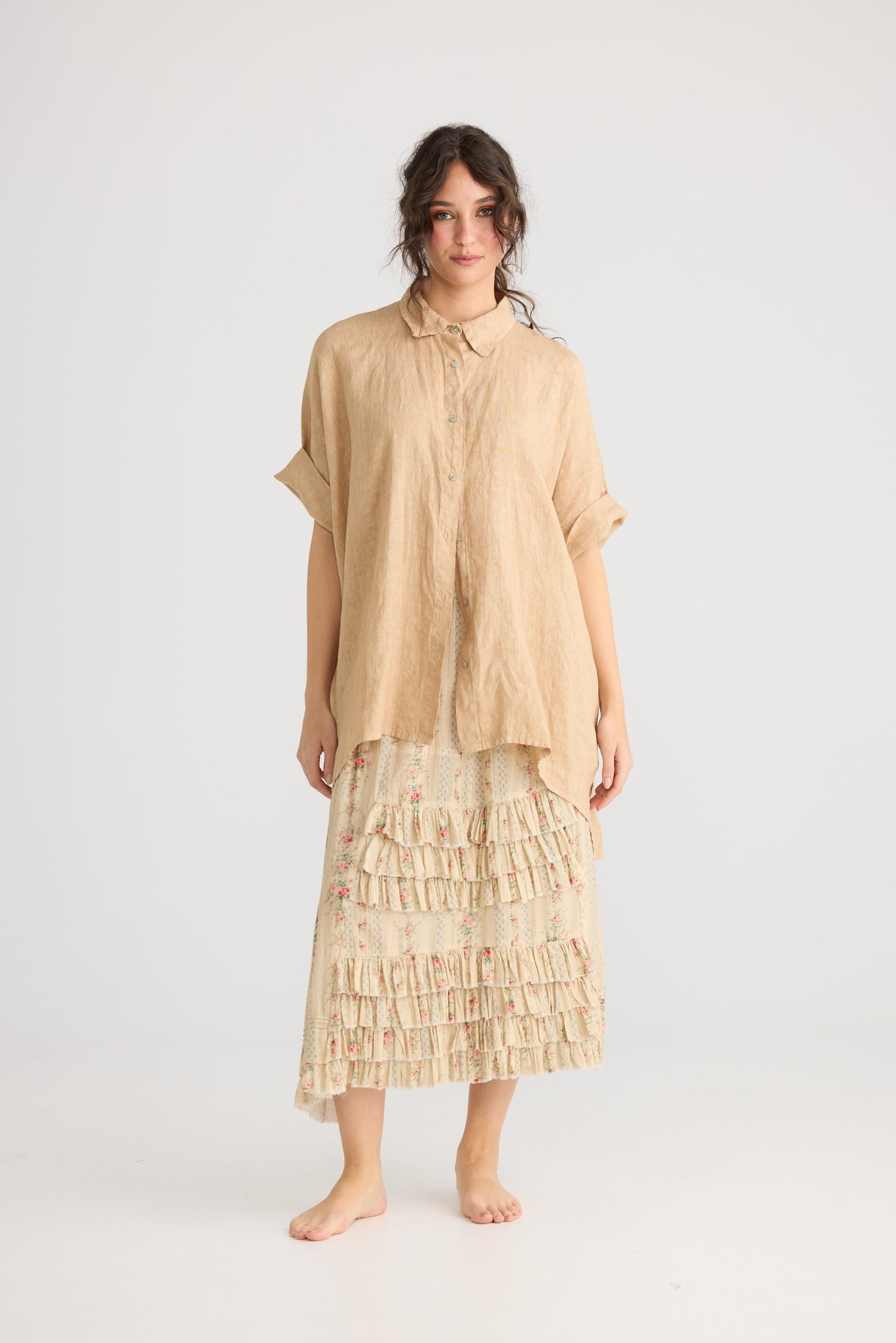 Teddie Linen shirt. Caramel