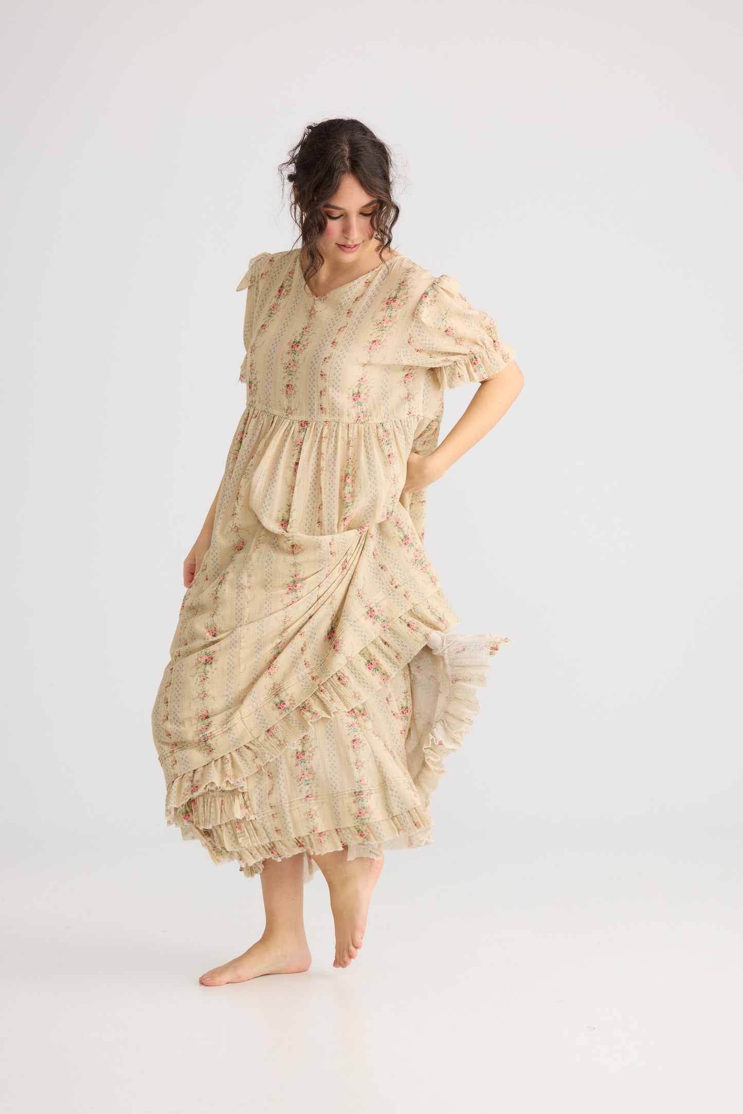 Emmeline Empire line ruffled vintage french floral dress,