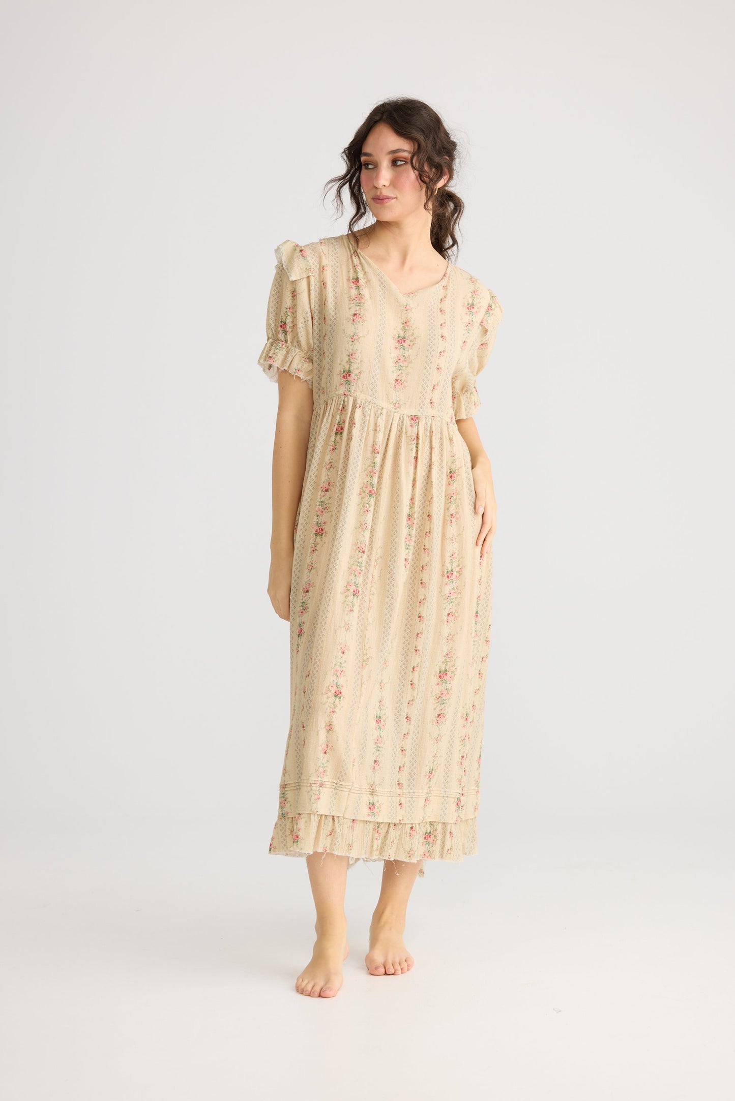 Emmeline Empire line ruffled vintage french floral dress,