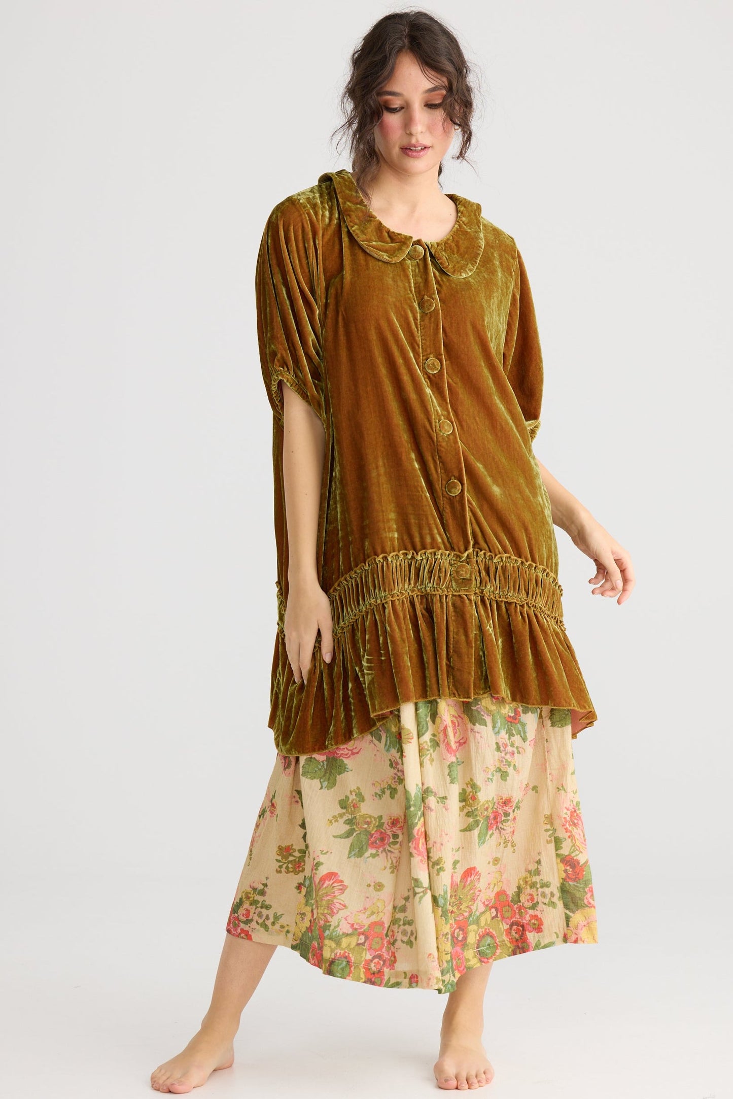 Florentine Velvet Coatdress. Russet Gold.
