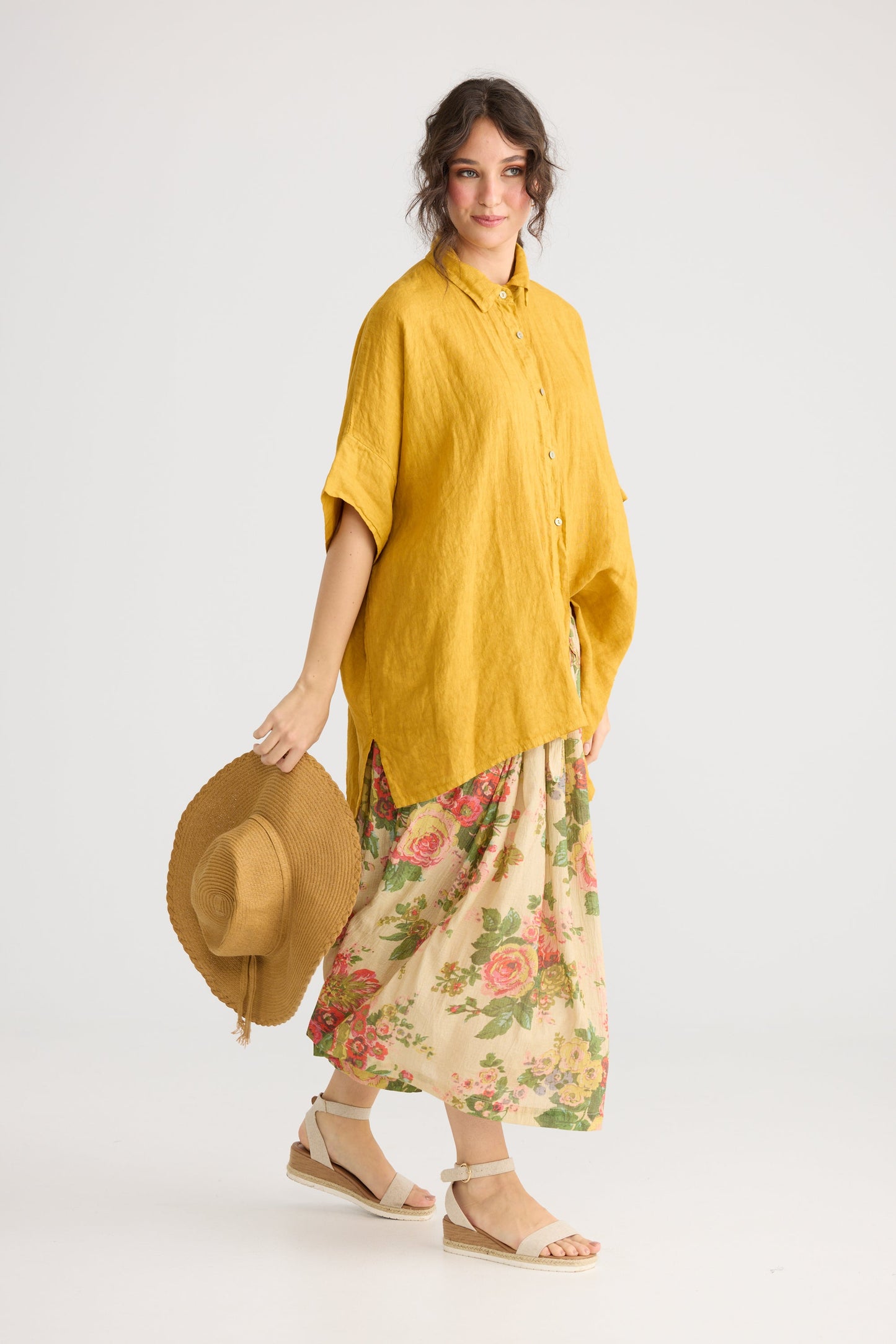 Miss Marigold floral cotton skirt. Tangerine
