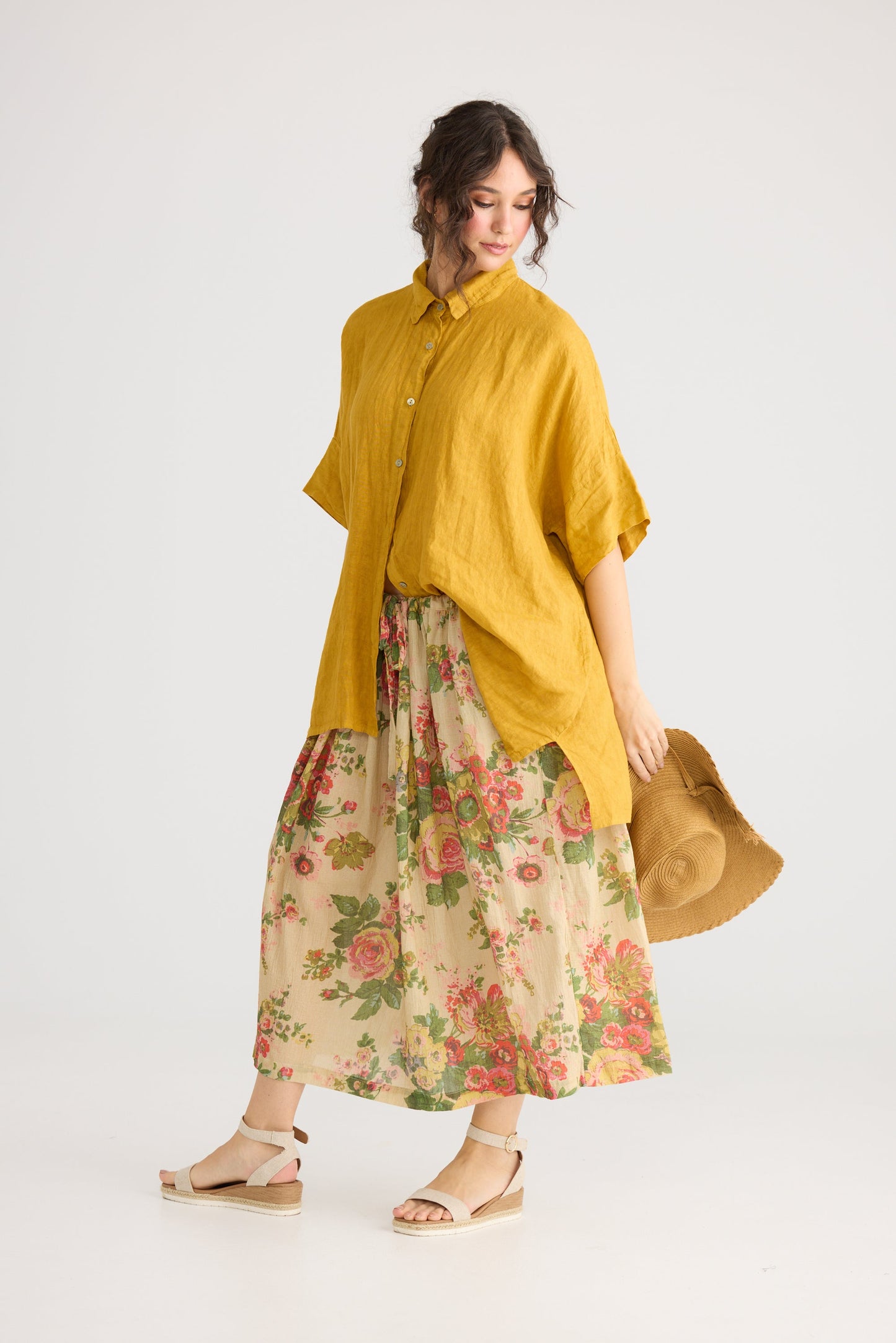 Miss Marigold floral cotton skirt. Tangerine