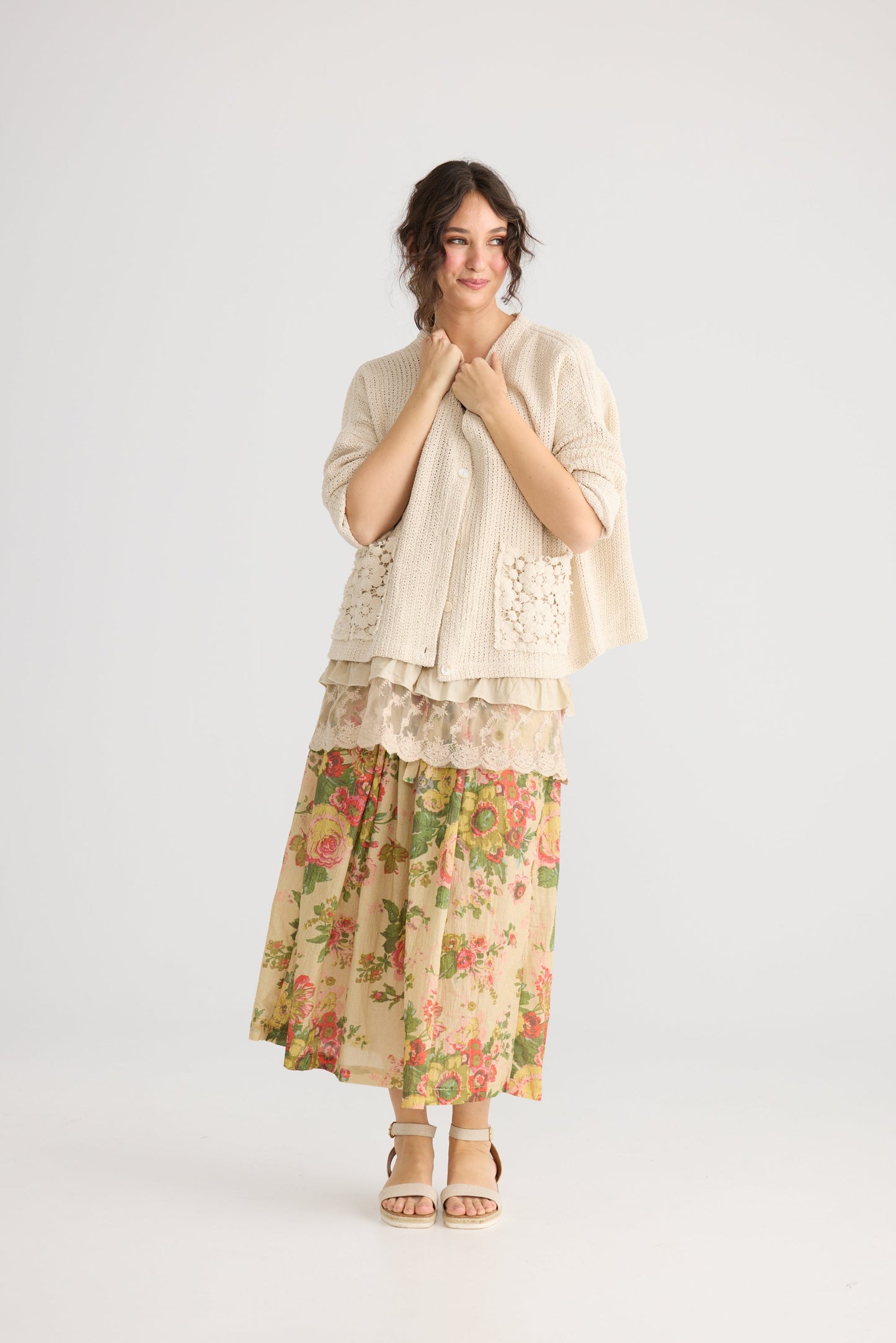 Miss Marigold floral cotton skirt. Tangerine