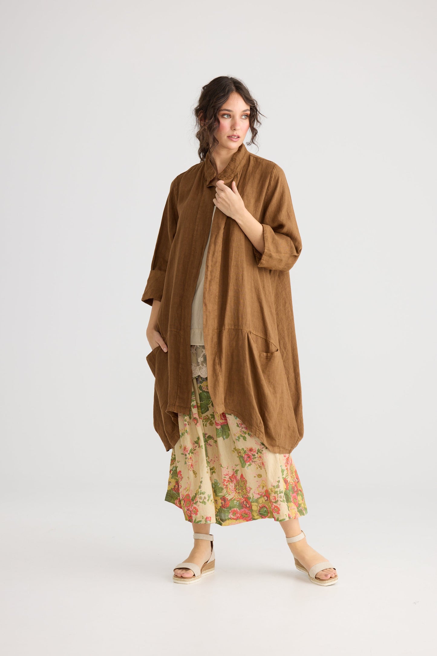 Miss Marigold floral cotton skirt. Tangerine