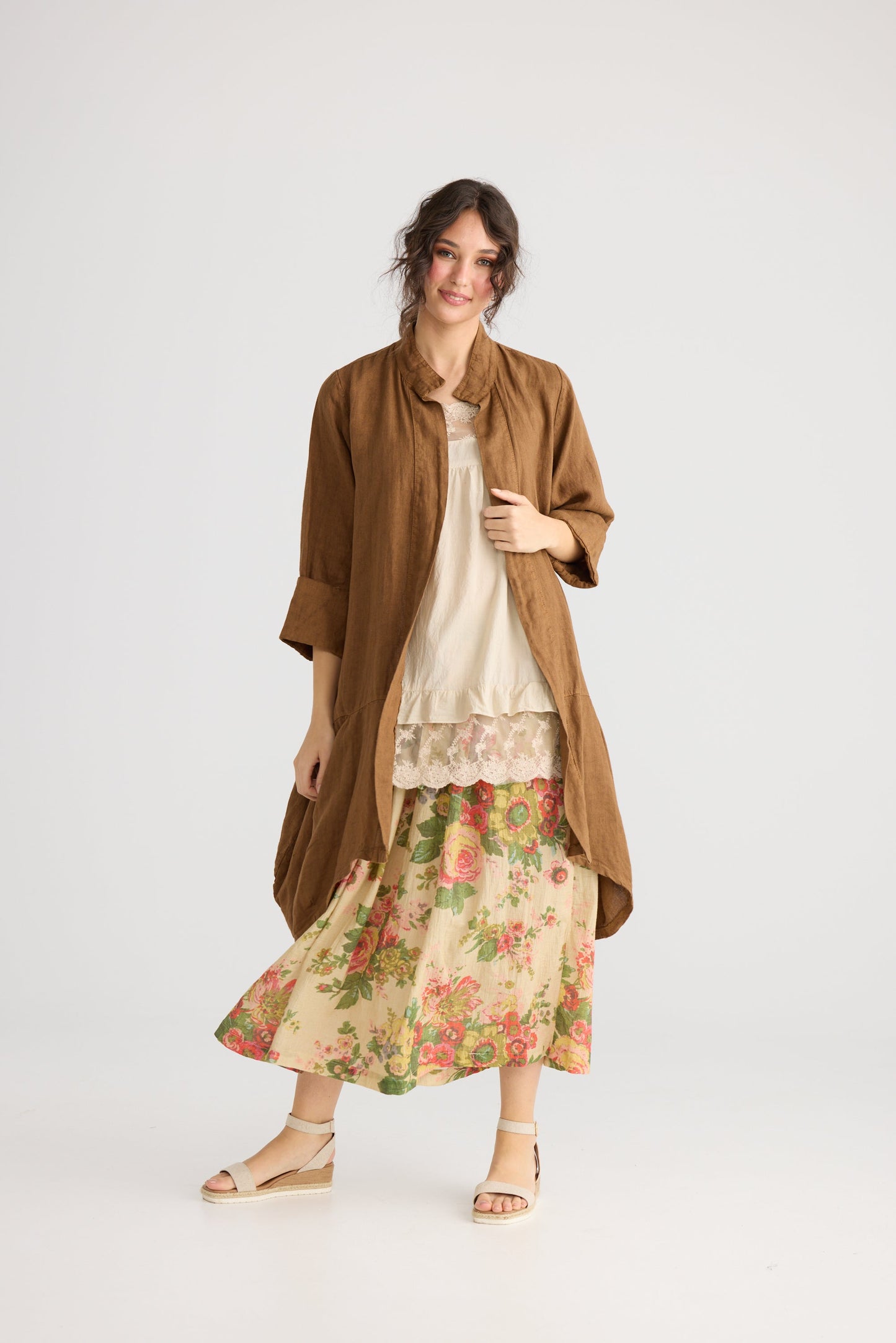 Miss Marigold floral cotton skirt. Tangerine