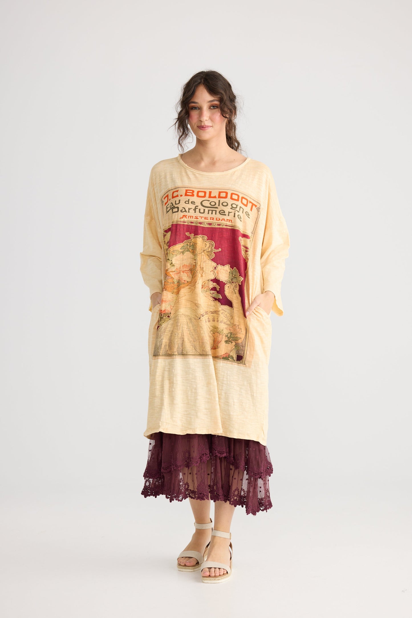 Layla Tshirt cotton Art Nouveau dress. Cherry