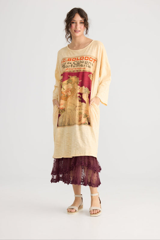 Layla Tshirt cotton Art Nouveau dress. Cherry