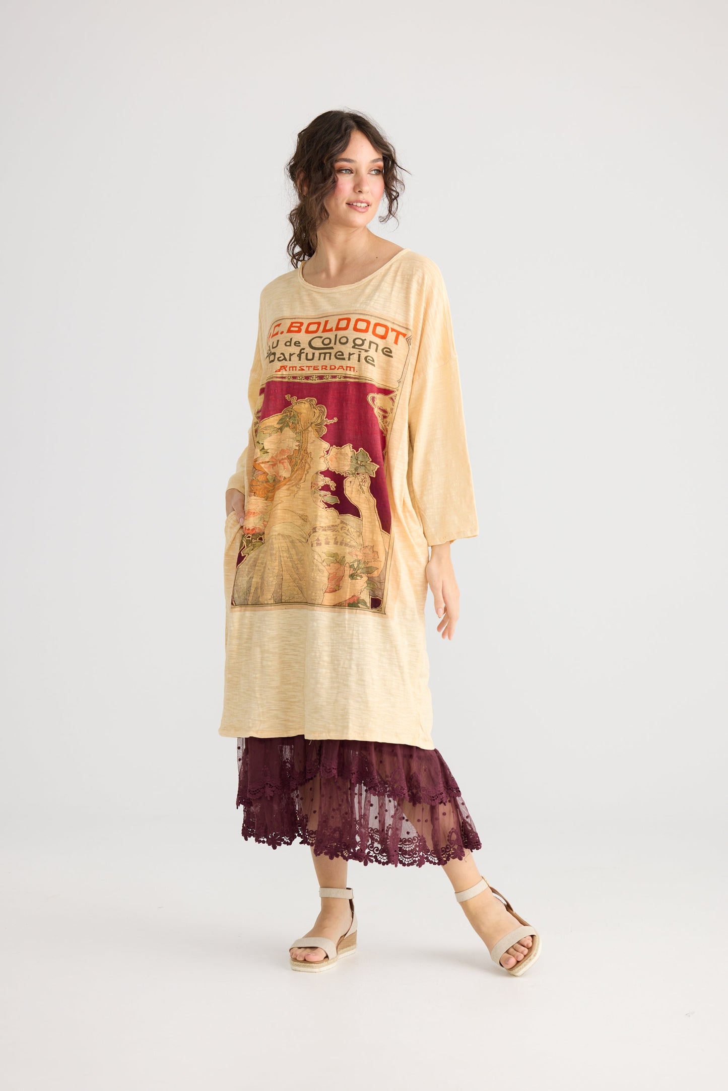 Layla Tshirt cotton Art Nouveau dress. Cherry