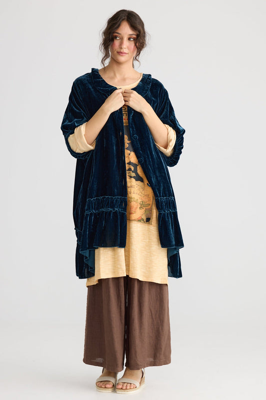 Florentine Velvet Coatdress. Midnight Blue