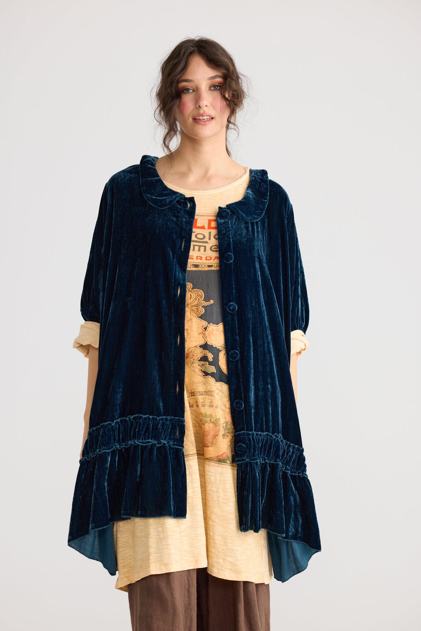 Florentine Velvet Coatdress. Midnight Blue