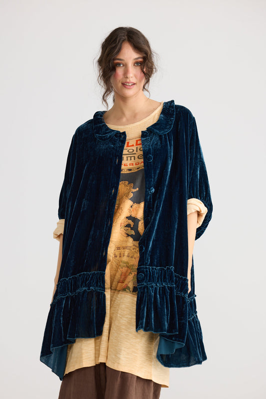 Layla cotton Tshirt Art Nouveau dress. Indigo Blue.