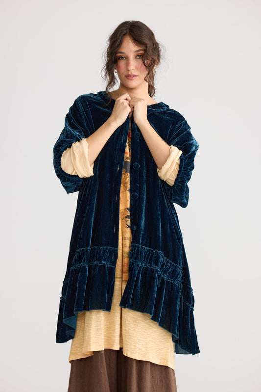 Florentine Velvet Coatdress. Midnight Blue