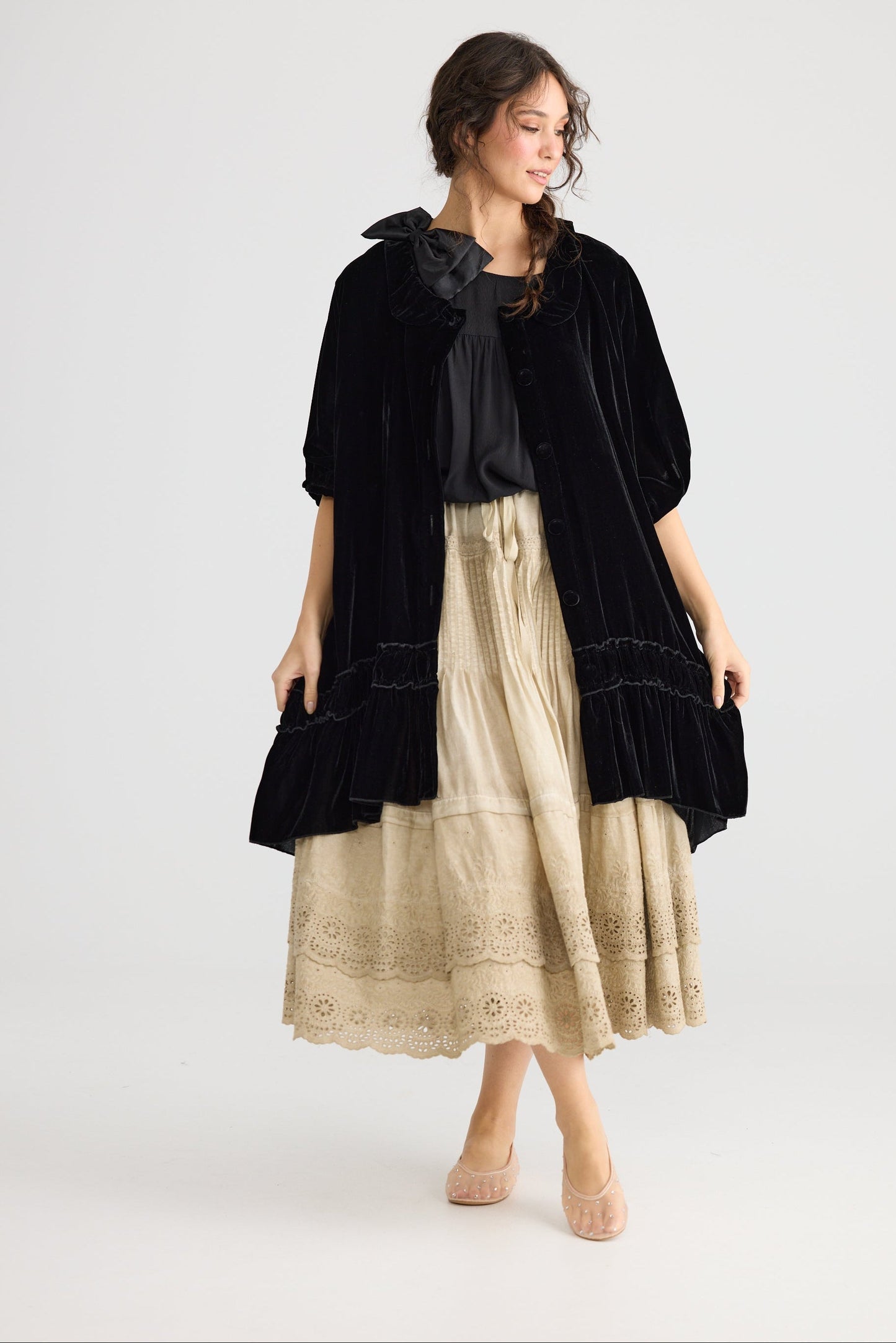 Florentine Velvet Coatdress. Ebony
